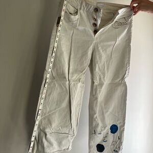 LOFT White Flare Jeans with Blue Accents